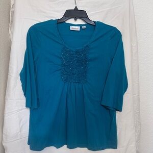 Avenue Turquoise Blouse with Textured Detail